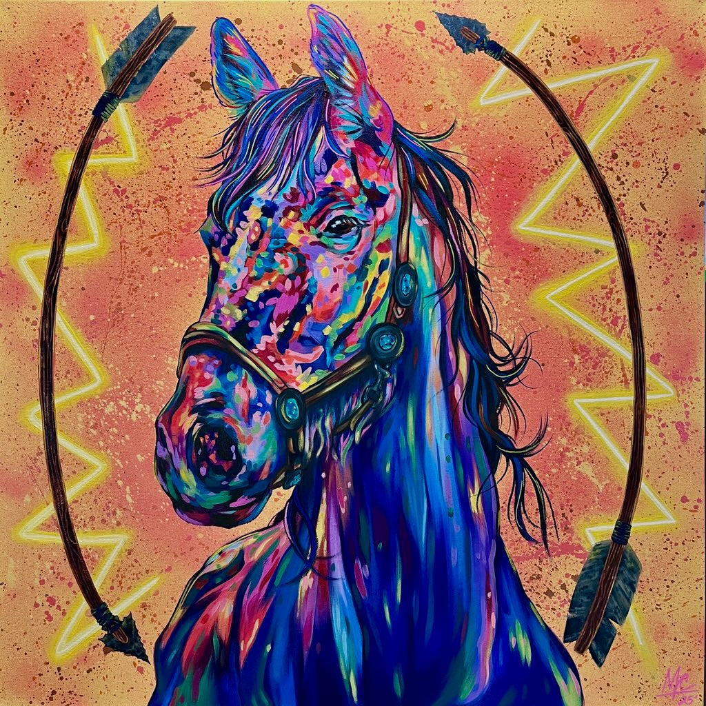A Warrior’s Stallion (36” x 36”) Original Mixed Media