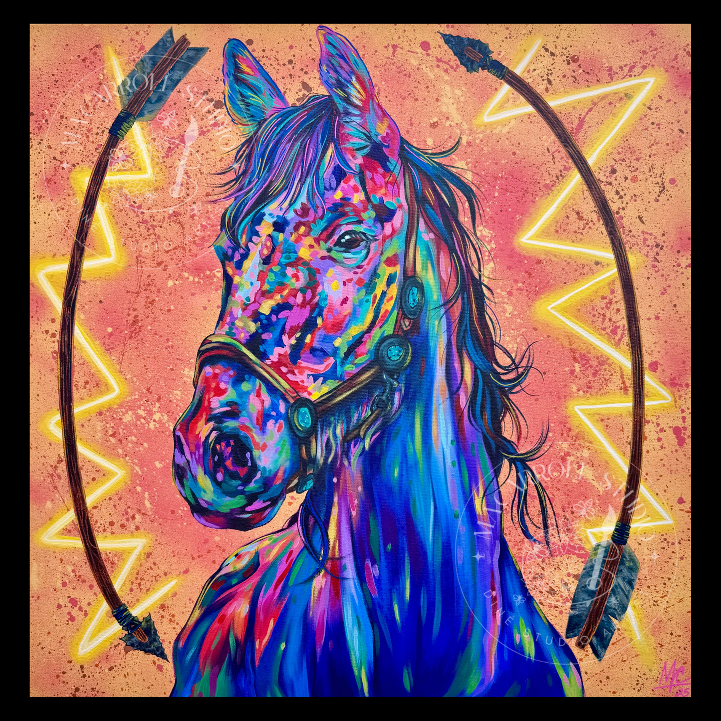 A Warrior’s Stallion (36” x 36”) Original Mixed Media