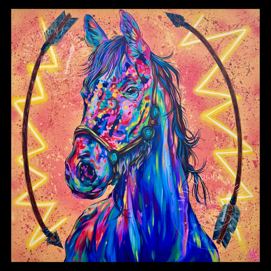 A Warrior’s Stallion (36” x 36”) Original Mixed Media
